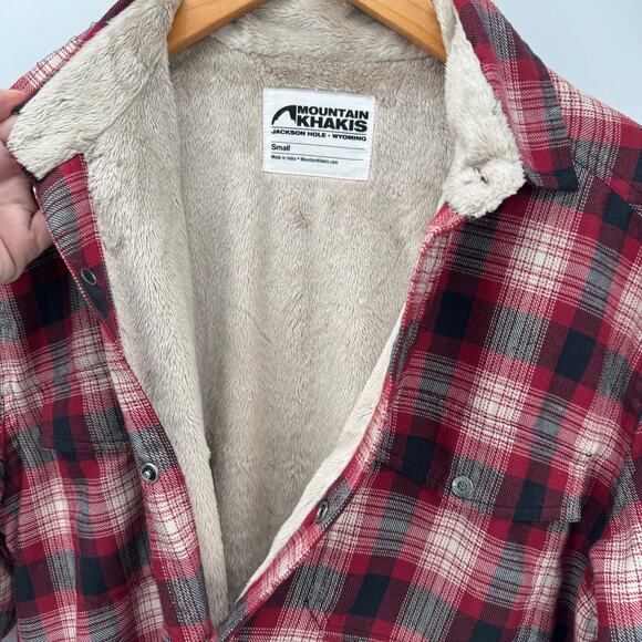 Mountain Khakis Shirt Mens Small Red Plaid Fleece Lined Snap Up Shirtjac COMFY - Picture 5 of 9